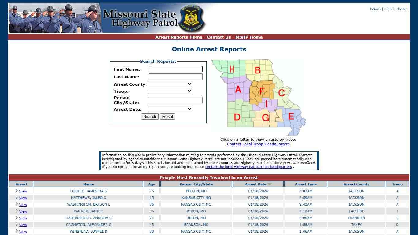 Missouri State Highway Patrol - Arrest Reports